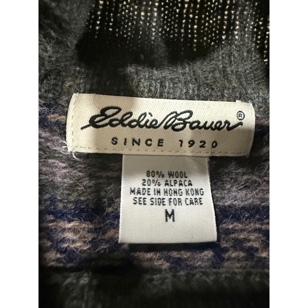 Eddie Bauer Vintage Wool Alpaca Fair Isle Turtleneck Sweater Green Mens Medium - Picture 3 of 7